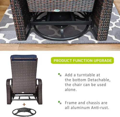 Vista 8 de Art to Real - Silla reclinable de mimbre para exteriores con cojines de 5.5 pulgadas, sillas de descanso ajustables automáticas, silla reclinable