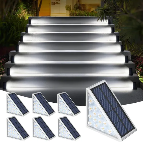 Vista 15 de AUDLES Luces LED Solares para Escalones Impermeables Luces de Escalera para Exteriores, Luz Solar de Cubierta Blanca Cálida IP67 Luces de Decoración