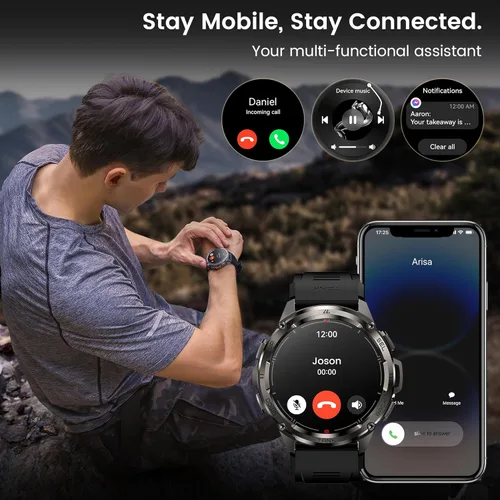 Vista 3 de AMAZTIM Reloj inteligente GPS para hombres, posicionamiento de 6 satélites, brújula, cuerpo de acero inoxidable, impermeable 50M, batería extra