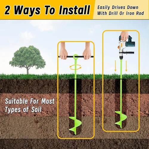 Vista 5 de Paquete de 4 anclajes de tierra de 18 pulgadas de largo, kit de anclaje de tierra con hoja en espiral, gancho de anclaje de metal resistente contra