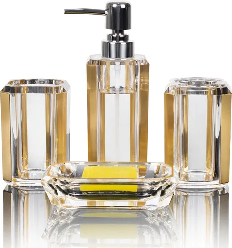 Vista 11 de 4 piezas de juego de accesorios de baño de acrílico premium, botella de desinfectante de manos, can de loción para baño, caja de jabón de botella