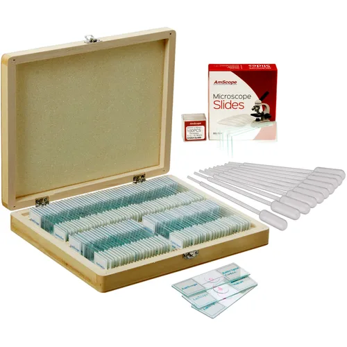 Vista 6 de AmScope PS100A juego de diapositivas de microscopio preparado para educación básica de ciencias biológicas, 100 diapositivas, juego A, incluye caja