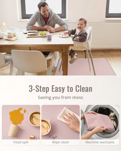 Vista 5 de Blissful Diary - Alfombrilla para debajo de la silla alta, 50.4 x 50.4 pulgadas, lavable, antideslizante, protectora contra salpicaduras, rosa claro