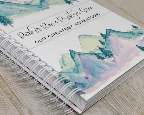 Vista 2 de Personalized Twin Baby Memory Book - Hardcover First Year Album Customized with Babies’ Names - Prompted Baby Journal (Blue Mountains)