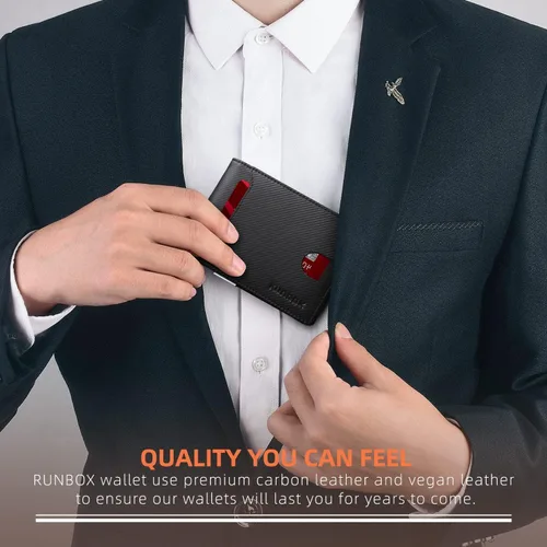 Vista 54 de RUNBOX - Carteras delgadas para hombre, cartera de piel con pinza para el dinero, cartera de bolsillo frontal con bloqueo RFID, tarjetero
