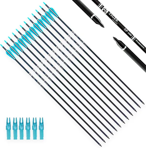 Vista 11 de TIGER ARCHERY - Flecha de carbono de 30 pulgadas con puntas extraíbles para arco compuesto y recurvo (paquete de 12 unidades)