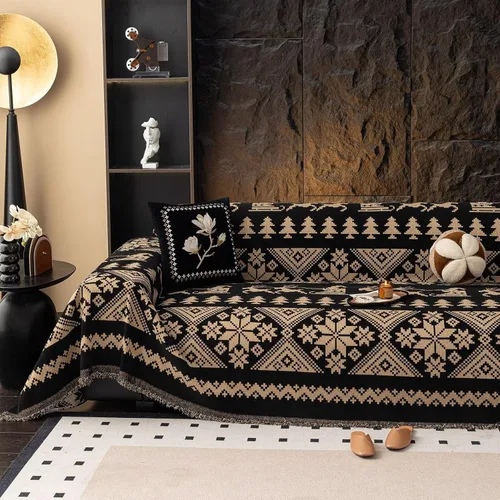 Vista 29 de VClife Funda de sofá bohemia para Navidad, 1 pieza, suave y cálida para sofá seccional, funda lavable de calabaza y jacquard negro para sofá biplaza