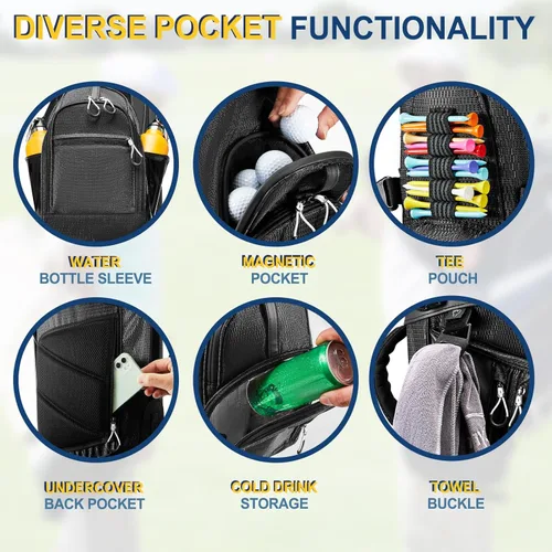 Vista 6 de UNIHIMAL 14-Way Golf Stand Bag, Full Length Premium PU Leather Golf Bag with Plush Top, Magnetic Pocket, Dual Strap and Rain Cover for Men