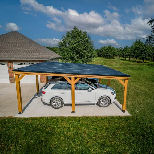 Vista 3 de Backyard Discovery Kingsport - Gazebo de madera de cedro de 20 x 20 pies con techo de acero duro