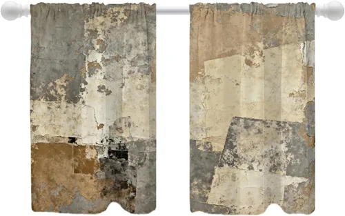 Vista 79 de Shrahala Beige and Orange Abstract Art Brushstrokes Tier Curtains for Kitchen Windows, Abstract Oil Paint Cafe Curtain Multilayer Polyester Blackout