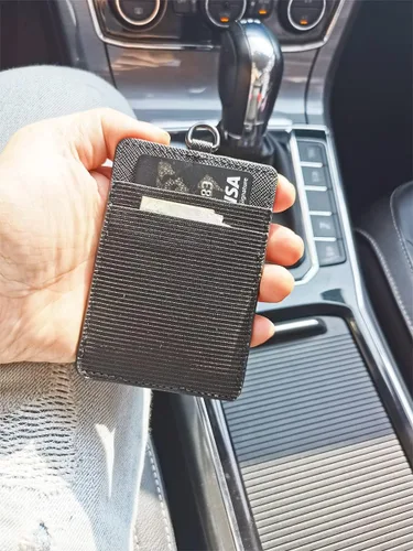 Vista 4 de Cartera elástica para tarjetas, cartera delgada vertical para tarjetas de crédito, cartera minimalista con bolsillo frontal para mujeres y hombres