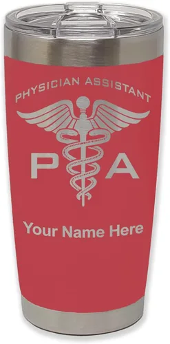 Vista 24 de LaserGram Vaso aislado al vacío de 20 onzas, asistente médico PA, grabado personalizado incluido (negro)