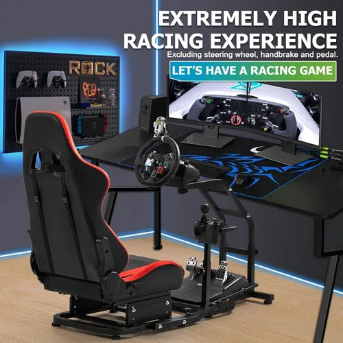 Vista 6 de Hottoby Adjustable Sim Driving Simulator Cockpit with Red Seat Fits for LogitechThrustmaster G29,G920,G923&T300RS,Unobstructed Design for Both Legs