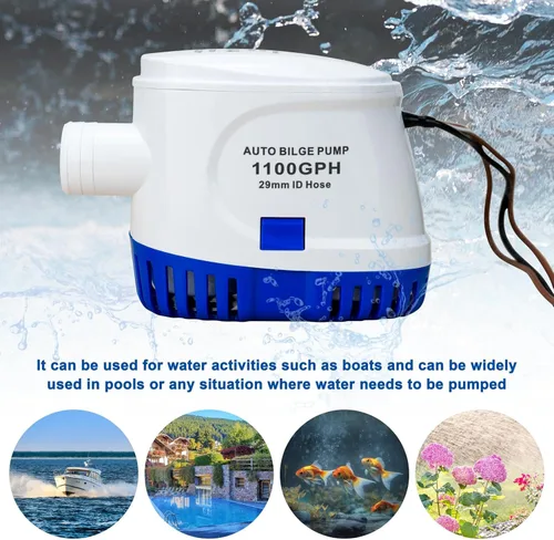 Vista 8 de Sanuke Bombas de achique automáticas de 1100 GPH, bomba de achique de agua marina de 12 V con interruptor flotante, salida de 1-1/8", bomba