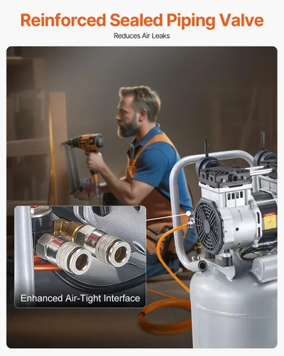 Vista 15 de VEVOR Compresor de aire de 13 galones, 2 HP, 4.6 SCFM a 90 PSI, tanque sin aceite, funcionamiento silencioso de 66 dB, ideal para inflar neumáticos