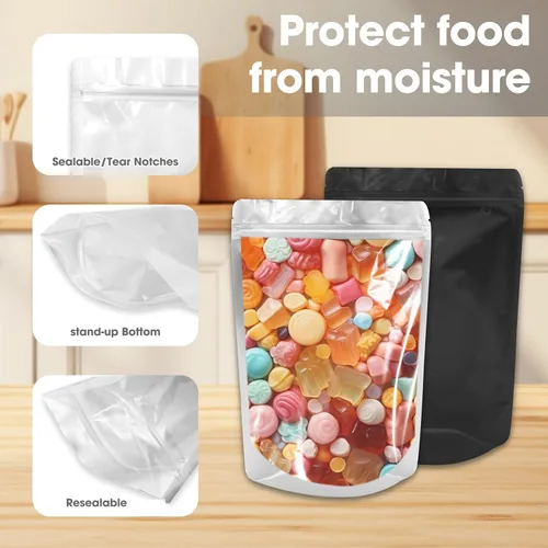 Vista 4 de 100 bolsas de Mylar a prueba de olores, bolsas resellables para pequeñas empresas con ventana transparente, bolsas de pie para almacenamiento
