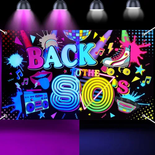 Breling Cartel de fondo de Back to the 80's Retro Neon 80s que brilla en la oscuridad, decoraciones de fiesta colgantes de hip hop, decoración de