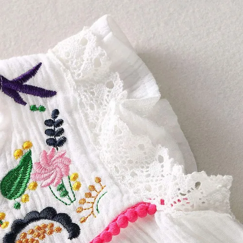 Vista 6 de Vestido floral bordado étnico sin mangas con flores y falda de fiesta de princesa