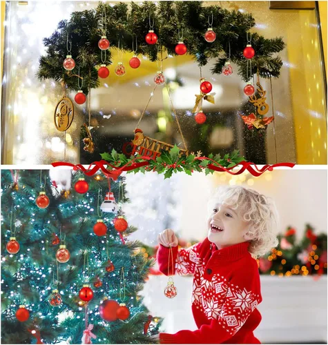 Vista 6 de 36 adornos de Navidad, mini esferas de adornos de Navidad, bola de Navidad de 1 pulgada, mini adornos para decoración de fiestas, bolas en miniatura