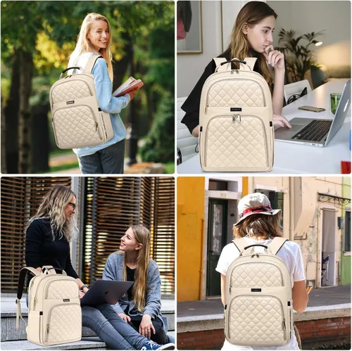 Vista 6 de Mochila Kuosdaz para Mujeres, Beige, 15,6 pulg.