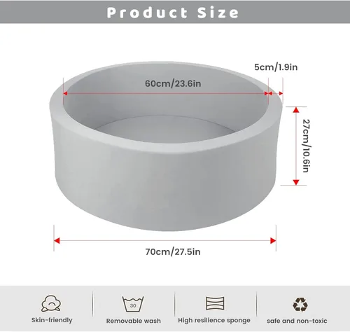 Vista 3 de Pequeño pozo de bolas de espuma viscoelástica para niños, piscina de bolas suave redonda para juegos de niños pequeños (bolas no incluidas)