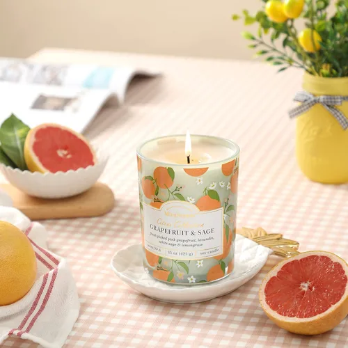 Vista 4 de Vela de pomelo, velas secentadas de pomelo y salvia, vela perfumada de primavera y verano para decoración del hogar y cocina, velas de cera de soja