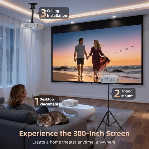 Vista 3 de Proyector WiFi 5G con Bluetooth, proyector de películas para exteriores nativo 1080P (pantalla de proyector y trípode incluidos), mini proyector