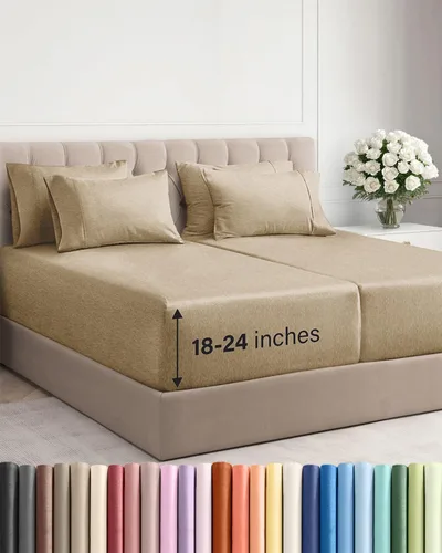 Vista 46 de Juego de sábanas de tamaño king, transpirables, refrescantes, con esquinas extraprofundas de 18-24 pulgadas, de ajuste fácil y seguro, suaves, sin