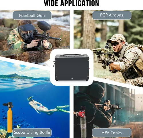 Vista 5 de Compresor de aire PCP, compresor de pistola de aire, portátil 4500Psi/30Mpa, sin agua/aceite, arranque de un botón, disco de estallido, ventilador