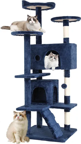 Vista 24 de FDW Torre de árbol para gatos de 54 pulgadas Ceniciento Centro de actividades de interior de varios niveles con postes rascadores de sisal
