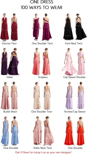 Vista 2 de Vestidos infinitos para damas de honor, vestidos de invitados de boda para mujer, vestido largo convertible, vestidos multidireccionales