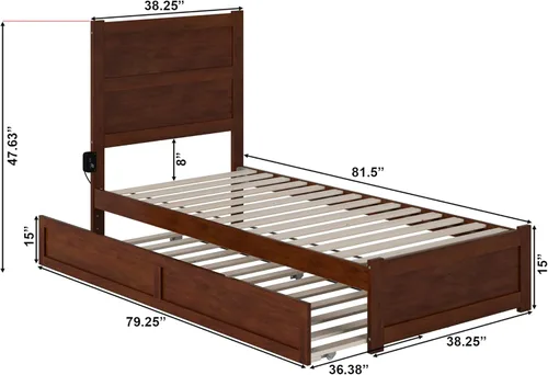 Vista 29 de AFI NoHo - Cama de plataforma de tamaño individual con estribo y cama corrediza individual en espresso