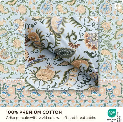 Vista 2 de Bedsure Funda de edredón tamaño Queen – Juego de funda de edredón reversible de 100 % algodón con marco clásico con bordes, 3 piezas, suave