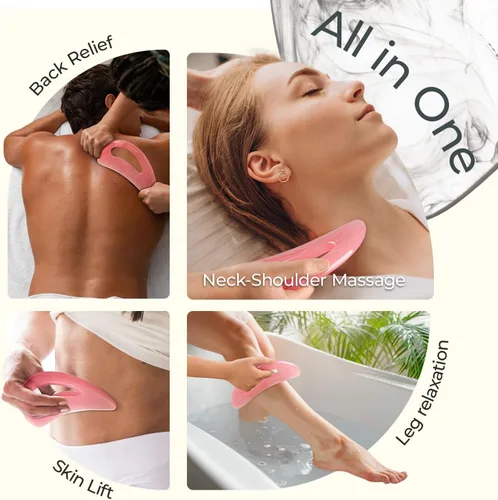 Vista 4 de Scienlodic Gua Sha - Herramienta de masaje con mango (resina), herramienta de raspado Guasha más grande para masaje de espalda, cuello, cara