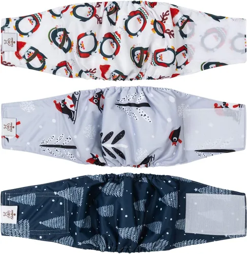 Vista 24 de CuteBone - Pañales lavables para perro macho, banda abdominal, paquete de 3 unidades, color negro, modelo DM54XS