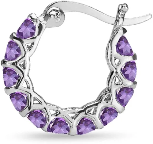 Vista 6 de Sterling Silver Genuine, Simulated or Created Gemstone Small Round 18mm Huggie Hoop Earrings for Women