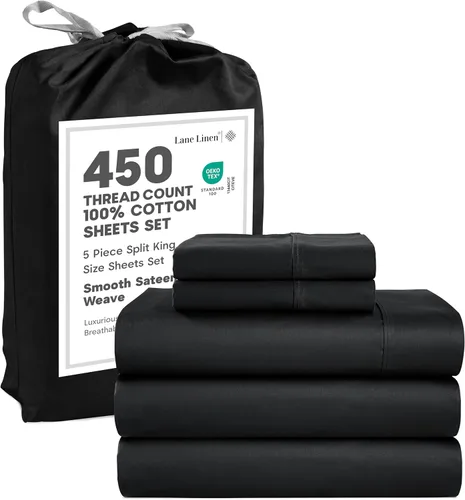 Vista 65 de LANE LINEN - Sábanas tamaño Queen, 450 hilos, 100% algodón, de satén, sábanas refrescantes, suaves y transpirables, con bolsillo profundo, 4 piezas