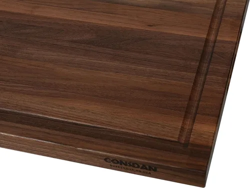 Vista 4 de CONSDAN Tabla de cortar de nogal para cocina, madera dura cultivada en EE.UU., 20 x 15 pulgadas, con asa interior invisible, preacabada con aceite