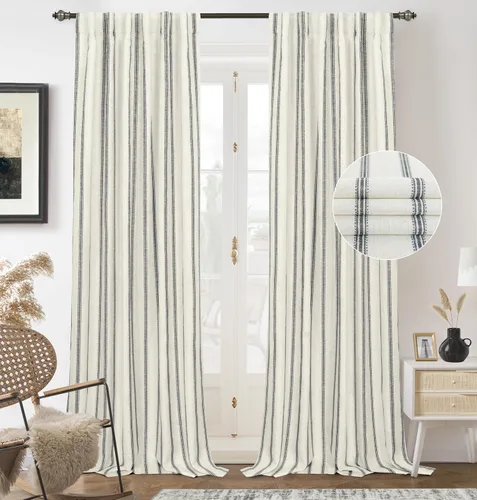 Vista 21 de DriftAway Cortinas opacas de mezcla de lino de 84 pulgadas de largo para dormitorio, cortinas de lino con estampado de rayas verticales