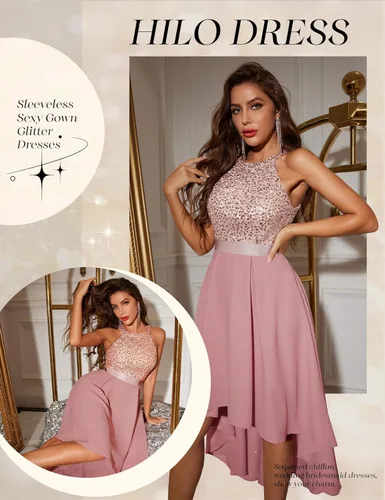 Vista 3 de Dressystar Vestido de cóctel de encaje halter para mujer, vestido de fiesta de dama de honor con escote transparente