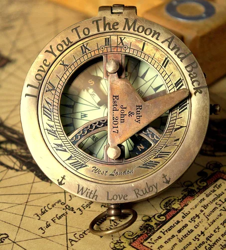 Personalized engraved sundial compass, Fathers Day gift, Unique for Dad Gift for all occasions, Christmas, New year, Graduation, Love gift, Get well