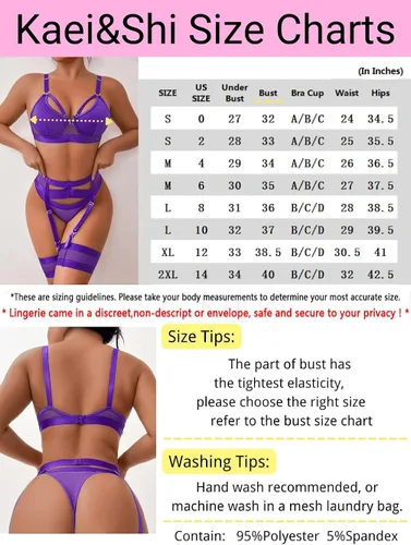 Vista 7 de Garter - Lencería con liguero para mujer sexy de encaje y traslúcida a juego de 4 piezas