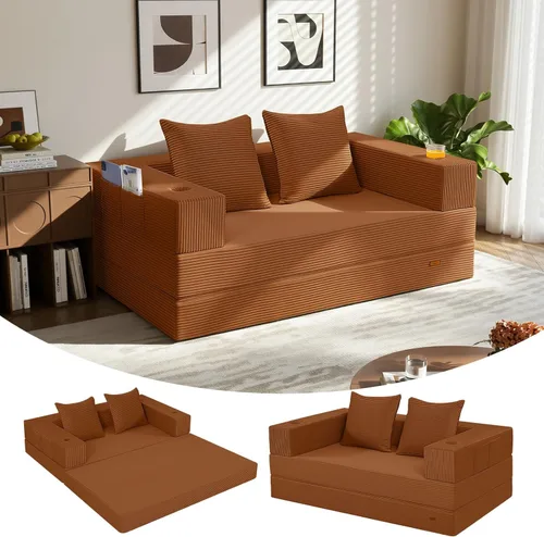 Vista 29 de COMAX Sofá cama futón, sofá cama convertible 4 en 1, sofás plegables sin hueso para sala de estar, plegable pequeño sofá biplaza plegable en el Verde