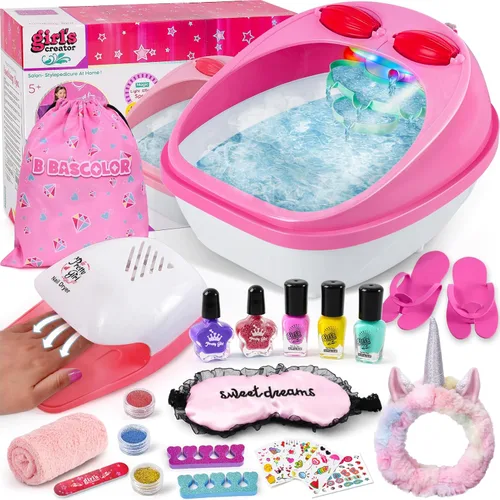 Juego de spa de pies y uñas para niños, kit de día de spa para niñas, bañera de masaje de pies y secador de uñas, juguetes de manicura, pedicura,