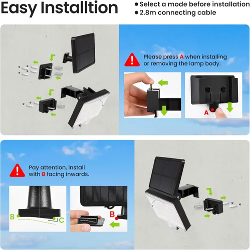 Vista 9 de Luces solares de inundación al aire libre, 294 luces LED con sensor de movimiento al aire libre, luz solar impermeable IP67 para exteriores, luces