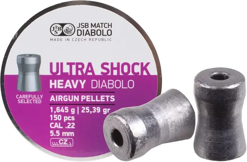 JSB Ultra Shock, 0.22 Cal, 25.39 granos, punta hueca, 150 ct