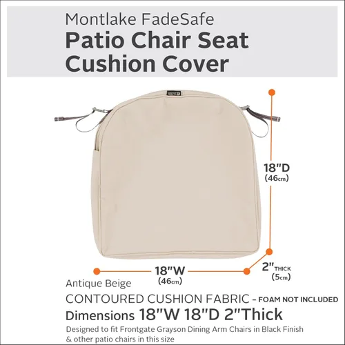 Vista 3 de Classic Accessories Montlake - Funda de cojín cuadrada resistente al agua de 18 x 18 x 2 pulgadas, para asiento de exterior, funda de cojín