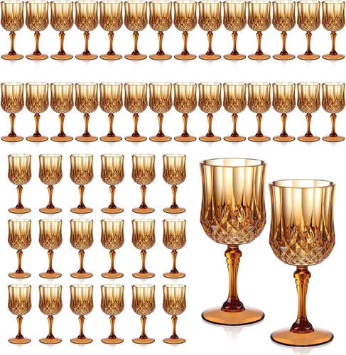Vista 30 de XUWAIDSGN 16 Piezas Copas de Vino Vintage de Plástico de 7oz Vasos para Beber Irrompibles Cristalería para Bodas Copas de Agua de Cristal