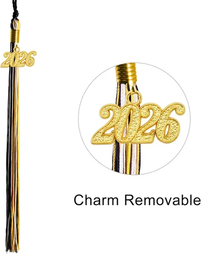 Vista 3 de GraduationMall Borla de graduación de un solo y varios colores con dije del año 2025 de 9 pulgadas