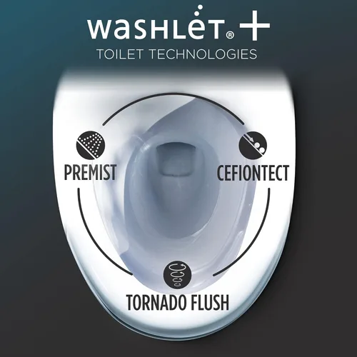 Vista 8 de TOTO Drake WASHLET+ inodoro de dos piezas alargado 1.28 GPF TORNADO FLUSH con asiento bidet C5, color blanco algodón - MW7763084CEG#01